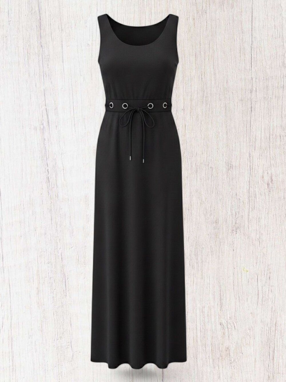 SHE by Sherri Bodell Black Eyelet Grommet Tie-Waist Sleeveless Dress